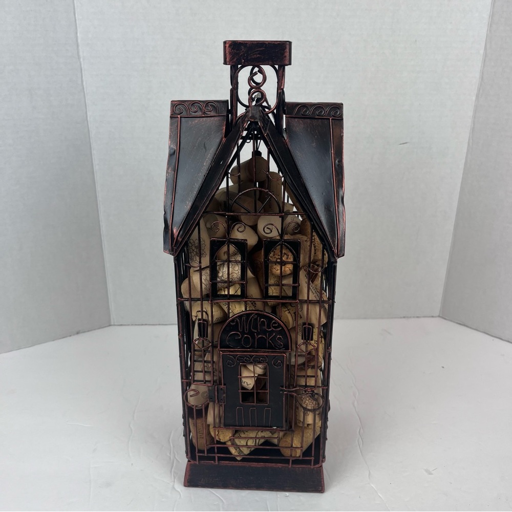 Epic House of Cork- wine corks in house shape cage-full of corks